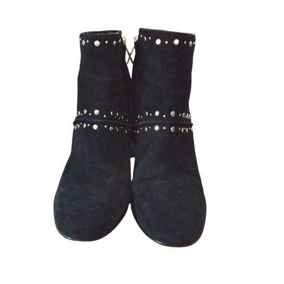 Sam Edelman Black Suede Ankle Boots Silver Studded Booties Size 8 - Picture 2 of 11